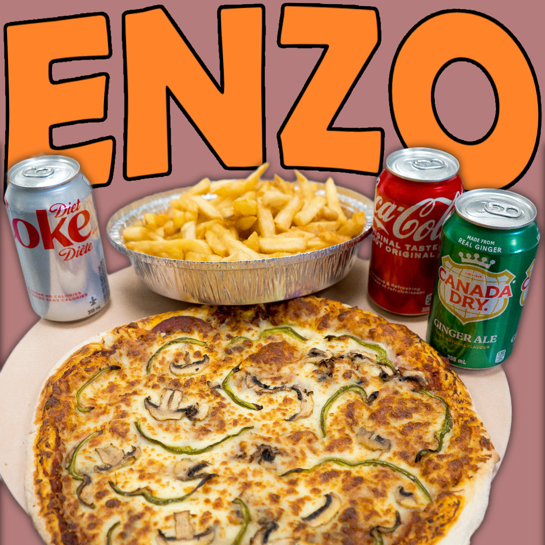 Spécial Famille d'Enzo - Une pizza extra large, de grandes frites et 3 canettes de boisson gazeuse