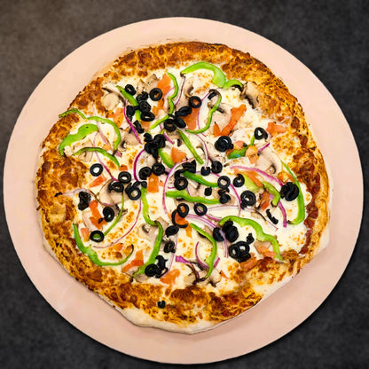 Vegetarian Pizza (mushrooms, peppers, onions, cheese, tomatoes, black olives)