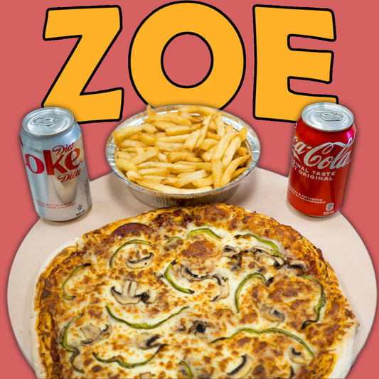 Zoe's Family Special - One Large Pizza , Large fries and 2 cans of soft drink
