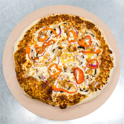 Chicken Piri Piri Pizza (spicy chicken, onions, mushrooms, cheese, banana peppers)